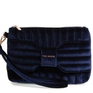 NWT - Ted Baker - JUNIE - Bow Quilted Velvet Clutch/ Pouch - Dark Blue - $99